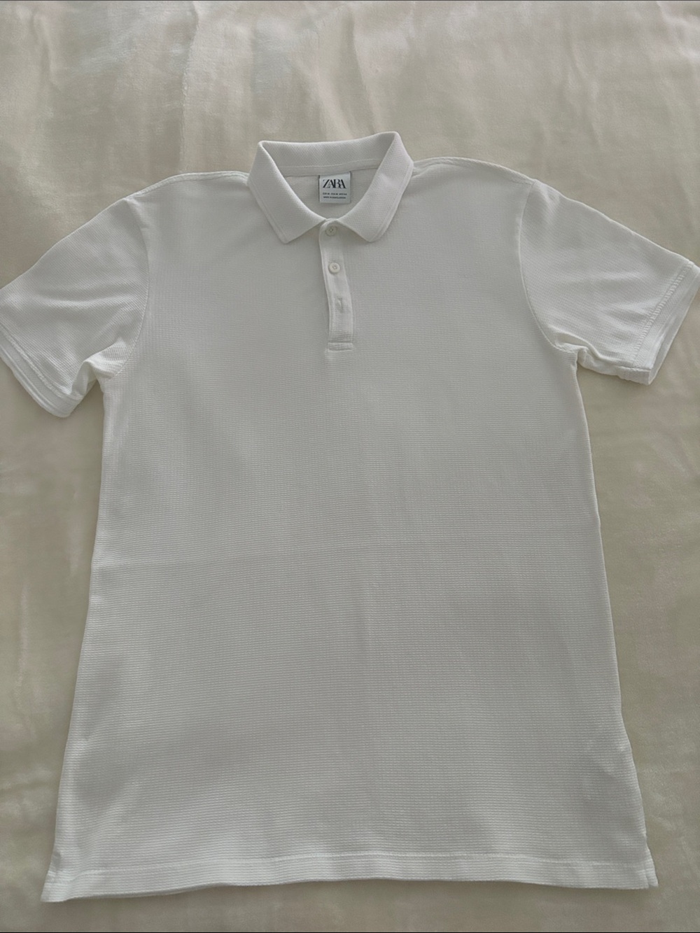 Zara White Short-Sleeve Polo Shirt